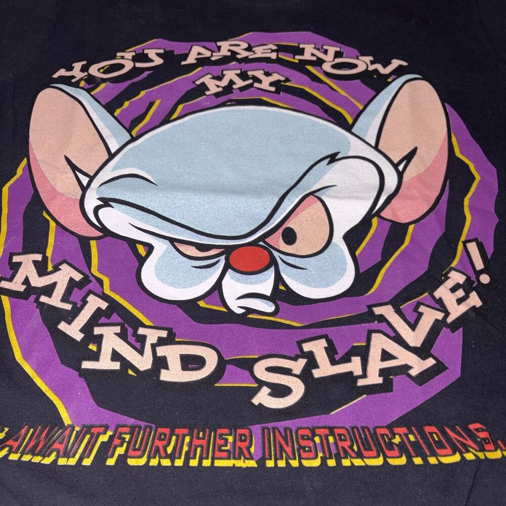 Vintage 90's Pinky and the Brain Mind Slave Cartoon Graphic Tee SZ L Promo Rare - Picture 4 of 9